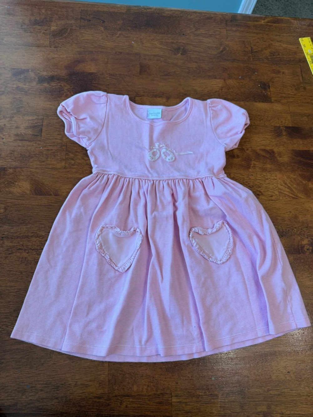 Squiggles by Charlie Pink Striped Popover Dress Heart Pockets Size 6x/7 Ballet